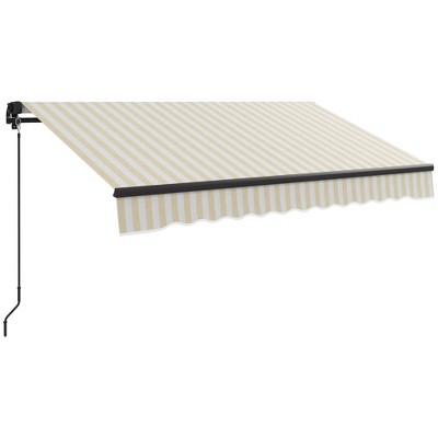 VisioGear Retractable Awning, 8'*6.5' Patio Awnings with Manual Crank Handle for Deck, Yard, Beige & White, 98.5"*78.75"*59"