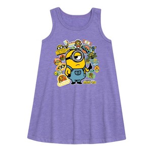 Girls' - Despicable Me Minions - Minion & Banana Stickers Graphic Sleeveless Aline Dress - 1 of 3
