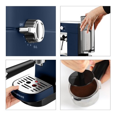 Sapphire Blue Semi-Automatic Espresso Machine with Steam Wand