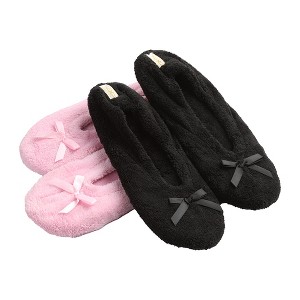 Roxoni Women's Plush Terry Cotton & Velour Ballerina Slippers – 2-Pack of Cozy Indoor Footwear - 1 of 1