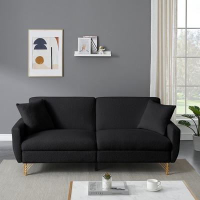 NicBex Couches for Living Room 74.41" Adjustable Loveseat Sofa Bed Soft Modern Teddy Upholstered 2-seater Sleeper Sofa Bed with 2 Throw Pillows