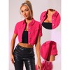 INSPIRE CHIC Women's Casual Short Sleeves Crop Denim Jacket - 2 of 4