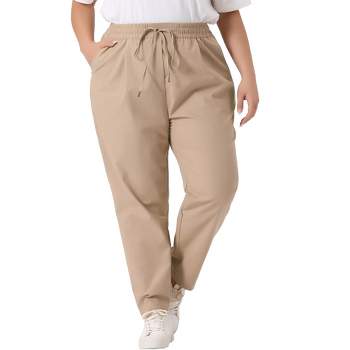 JNGSA Plus Size Pants for Women，Casual Summer High Waist Wide Leg Pants  Solid Color Cotton and Linen Trousers Black 4