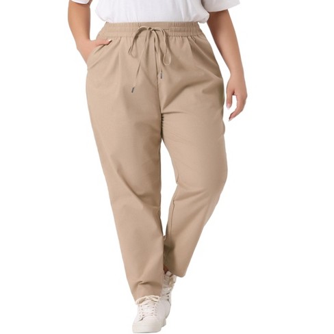 Agnes Orinda Women's Plus Size Straight Leg Drawstring Elastic Loose Comfy  With Pockets Lounge Pants Khaki 4x : Target