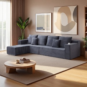 137" Corduroy Modular Sectional Cloud Sofa with Cup Holders - 1 of 4