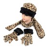Girl's 6-12 Brown Fleece Jaguar Print with Fur 3-Piece gloves scarf Hat Winter Set - 2 of 4