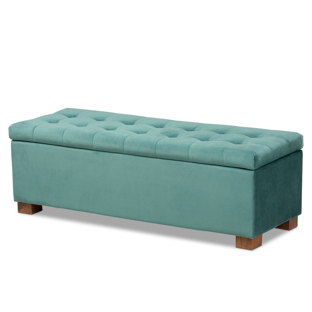 Photos - Pouffe / Bench Roanoke Velvet Upholstered Grid Tufted Storage Ottoman Bench Teal Blue/Bro