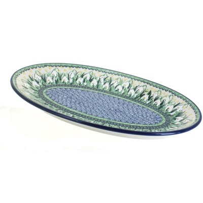 Blue Rose Polish Pottery Snowdrop Oval Platter