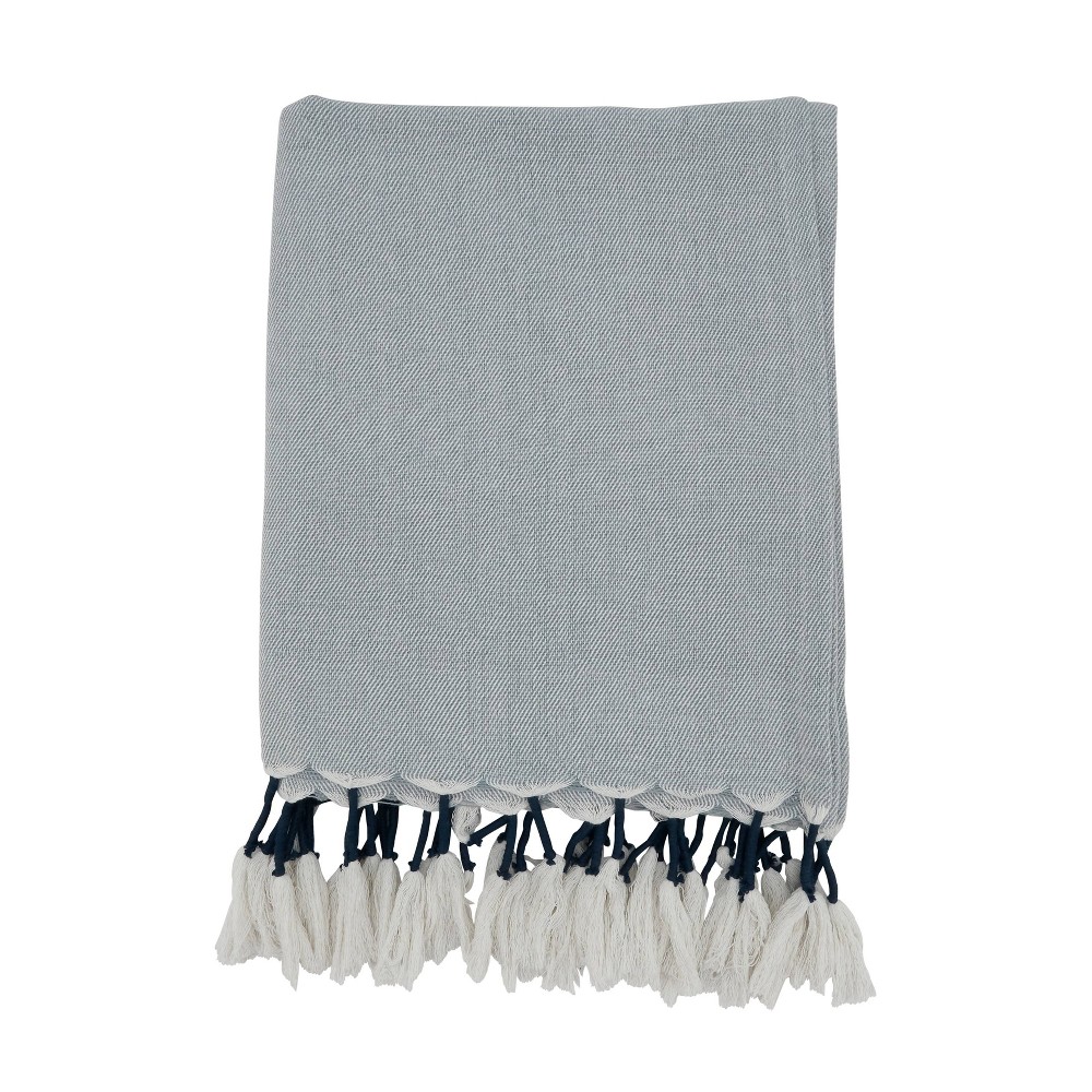 Photos - Duvet 50"x60" Boho Chic Tassel Throw Blanket Blue - Saro Lifestyle: Soft Cotton, Couch-Friendly, Year-Round Comfort