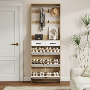 Vynxaria White Narrow Shoe Cabinet 3 Flip-Down Doors,2 Drawers, PB and MDF Material, 2-Position Adjustable Storage for Hallway - 1 of 4