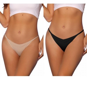 Allegra K Women's V-waisted Underwear Ruched Invisibles Breathable No Trace Thongs 2 Packs - 1 of 4