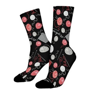 Black Yarn Women Printed Crew Socks Funny Funky Socks Soft Polyester Novelty Gifts for Artists Men - 1 of 1