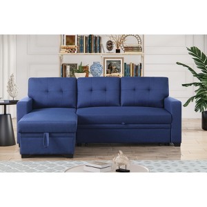 TiramisuBest Dark Gray Convertible Sectional Sofa with Pull-Out Chaise, Storage Ottoman, Twin Sleeper, Living Room Furniture - 1 of 4
