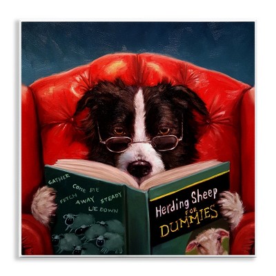 Stupell Industries Sheep Dog Reading for Dummies, 12" x 12"