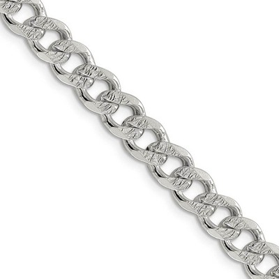 Black Bow Jewelry Men's 7.5mm, Sterling Silver Solid Pave Curb Chain Necklace