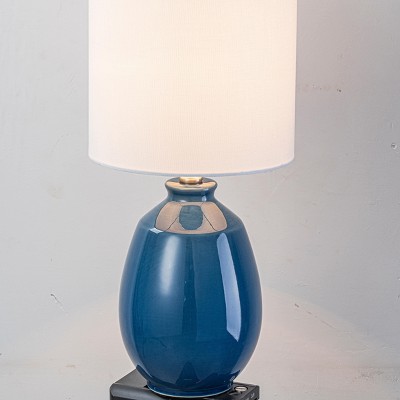 C Cattleya 19in. Modern Ceramic Table Lamp with Linen Shade for Nightstand