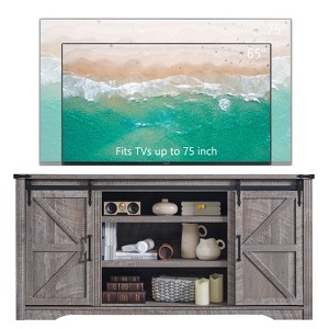 SinCiDo TV Stand for 75 80 Inch TV, Farmhouse Tall Entertainment Center with 4 Drawers & 2 Sliding Barn Door for Living Room - 1 of 4