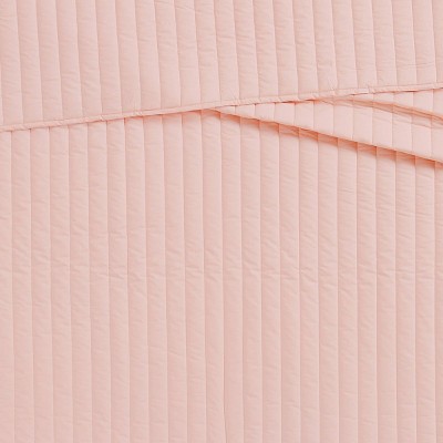 Blush Cotton Full/Queen Quilt Set with Vertical Channel Stitch
