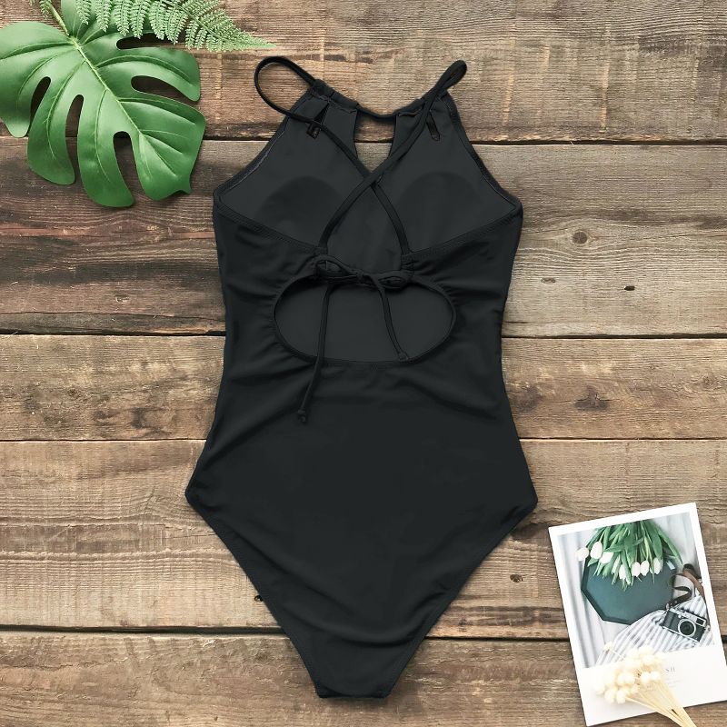 Women's Cutout High Neck Back Tie One Piece Swimsuit -Cupshe, 3 of 5