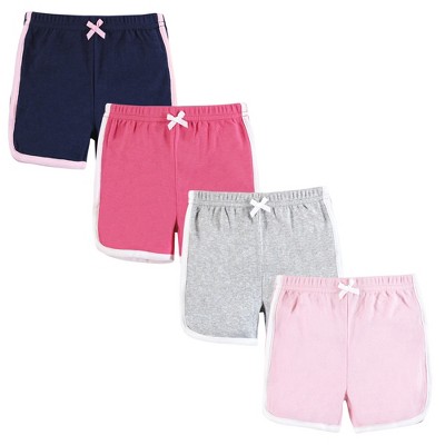 Image of Hudson Baby Girl Shorts Bottoms 4-Pack, Pink Navy, 0-3 Months