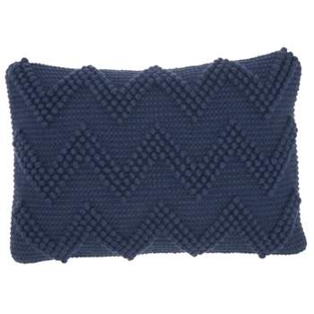 Blue And White Hand Woven 18 X 18 Inch Decorative Cotton Throw Pillow Cover  With Insert And Hand Tied Braiding And Pom-poms - Foreside Home & Garden :  Target