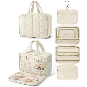 Generic Travel Toiletry Bag Hanging Travel Bag Puffy Makeup Cosmetic Bag Organizer, Carry-on Travel Accessories Essentials, Beige-M - 1 of 4