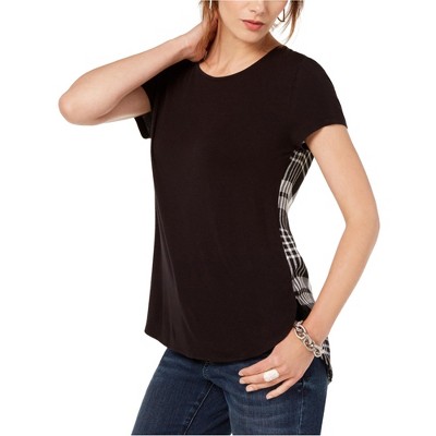 I.N.C International Concepts Womens Plaid Back Basic T-Shirt, Black, Medium