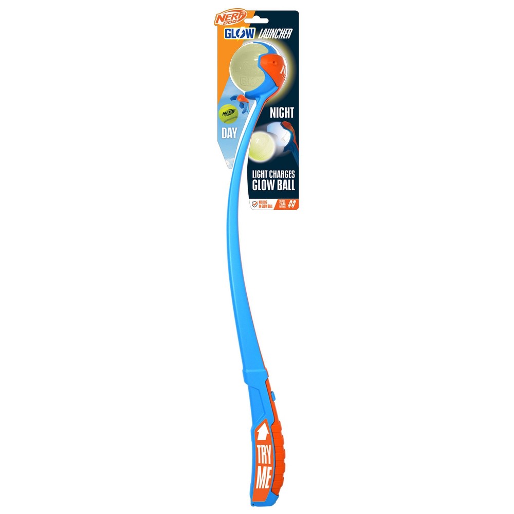 NERF Translucent Glow LED Air Strike 2 AAA Batteries TPR Lightning Glow Ball Dog Toys - Blue/Orange