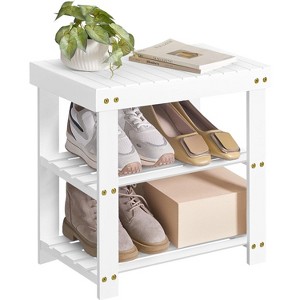 3-Tier Bamboo Shoe Rack Bench - Supports 286lbs, Natural Wood Storage Organizer for Entryway, Bathroom, and Bedroom - 1 of 4