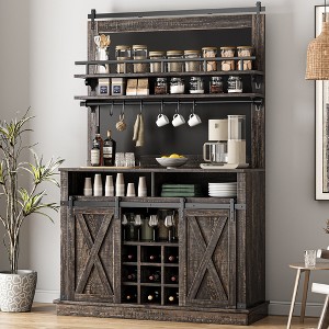 75" Tall Coffee Hutch Cabinet Large Kitchens Storage Cabinets White Coffee Bar Cabinet Cupboard with Sliding Barn Door - 1 of 4