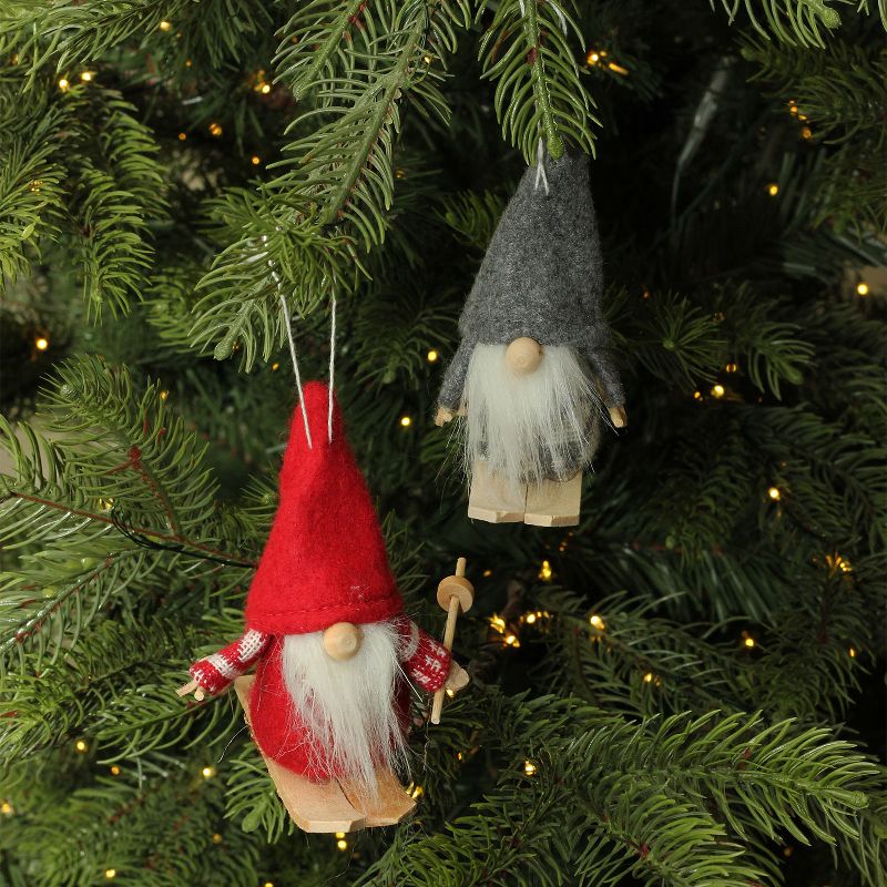 Northlight Set of 2 Red and Gray Skiing Gnomes Christmas Ornaments 5", 4 of 5