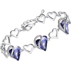Leafael Infinity Love Heart Birthstone Crystal Link Bracelet, Silver Plated, 7“+2” Adjustable Chain - 1 of 4