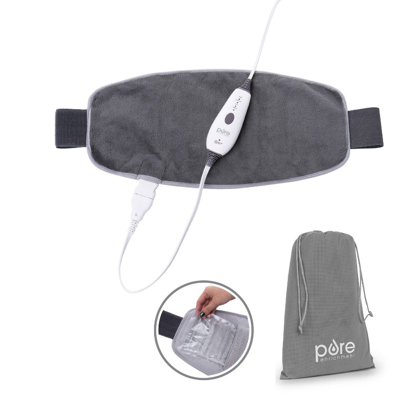 Pure Enrichment PureRelief Lumbar &#38; Abdominal with 4 Heat Settings and Hot/Cold Gel Pack Heating Pad - 44.5&#34; x 9.5&#34; - Gray, 1 of 11