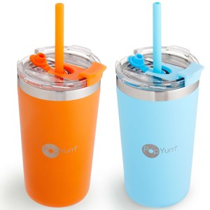 PopYum 13oz Insulated Stainless Steel Kids’ Cups with Lid and Straw, 2-Pack, Orange & Blue, stackable, sippy, baby, child, toddler, tumbler - 1 of 4