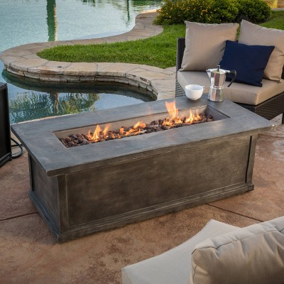 Anchorage 56" MGO Gas Fire Table with Concrete Tank Holder- Rectangular -Gray Wood - Christopher Knight Home