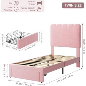 Jojoka Twin Bed Frame with Storage Drawer and Headboard,Upholstered Twin Platform Bed Frame for Girls - 1 of 4