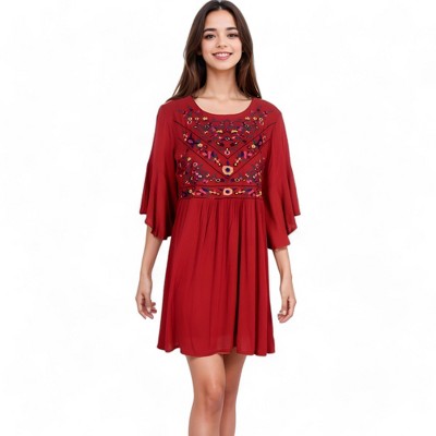 Anna-Kaci Women's Floral Dream Embroidered Bell Sleeve Dress for Everyday Wear