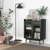 Costway Kitchen Buffet Server Sideboard Accent Cabinet with2 Tempered Glass Doors & Drawer - 2 of 4