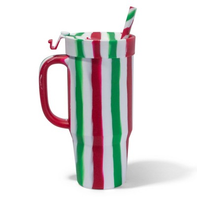 Silipint: Silicone 32oz Straw Tumbler: Poinsettia Stripe