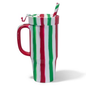 Silipint: Silicone 32oz Straw Tumbler: Poinsettia Stripe - 1 of 4