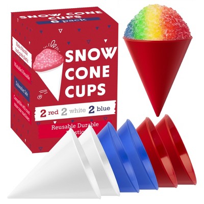[6 Pack] Plastic Reusable Snow Cone Cups for Your Snow Cone Maker - No Leak - 6 oz