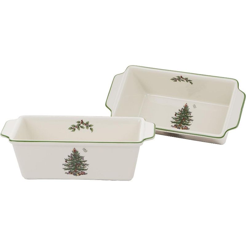 Spode Christmas Tree Loaf Pan, 11.75-Inch Baking Dish for Bread and Meatloaf with Christmas Tree Motif, Made of Fine Earthenware, 3 of 4