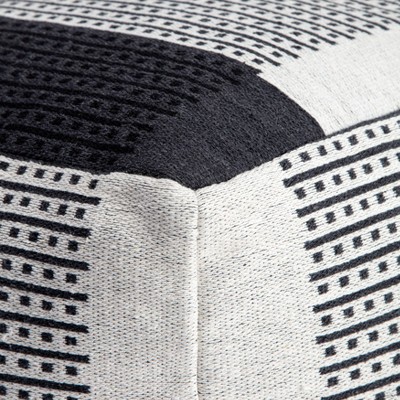Black and Ivory Square Cotton Pouf Ottoman