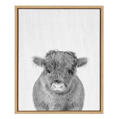 18" x 24" Sylvie Baby Cow Framed Canvas by Simon Te Tai Natural - Kate and Laurel - image 1 of 4