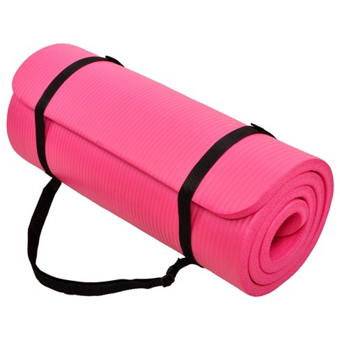 Signature Fitness 71 x 24 x 1-Inch Extra Thick High Density Foam Anti-Tear  Non-Slip Exercise Fitness Yoga Mat with Carrying Strap, Pink