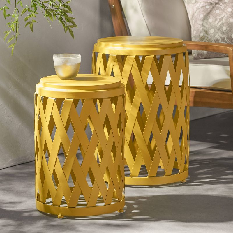 2pc Selen Outdoor Patio Iron Side Table Set Yellow - Christopher Knight Home: Lightweight, Stackable, Weather-Resistant, Hand-Crafted Details, 3 of 9