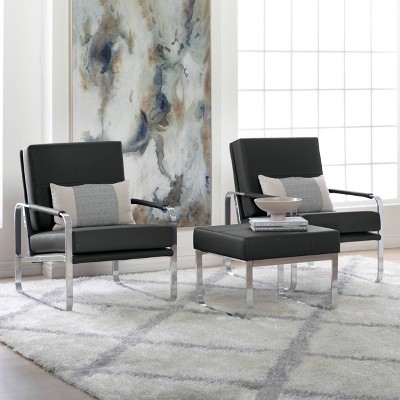 Sleek Black Leather Accent Chair with Chrome Metal Legs