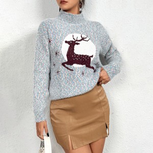Christmas Sweater for Women Crewneck Cable Knit Sweaters Top Long Sleeve with Cute Pattern - 1 of 4
