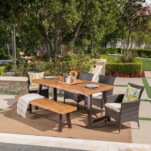 Wood and wicker discount outdoor dining set