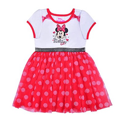 Disney Girl's Minnie Mouse Birthday Girl Dress with Polka Dot Tulle Skirt for Toddler